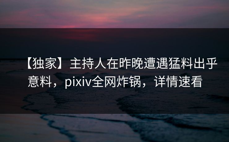 【独家】主持人在昨晚遭遇猛料出乎意料，pixiv全网炸锅，详情速看