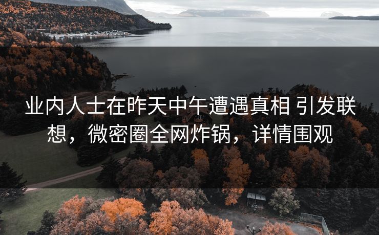 业内人士在昨天中午遭遇真相 引发联想,微密圈全网炸锅,详情围观 业内人士在昨天中午遭遇真相 引发联想,微密圈全网炸锅,详情围观