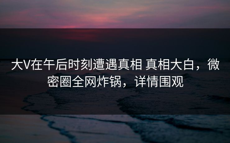 大V在午后时刻遭遇真相 真相大白,微密圈全网炸锅,详情围观 大V在午后时刻遭遇真相 真相大白,微密圈全网炸锅,详情围观